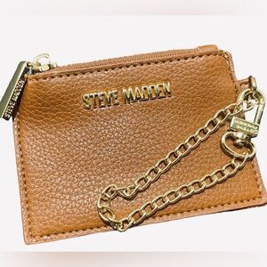 Steve Madden Tan Key & Card Holder with Gold Chain